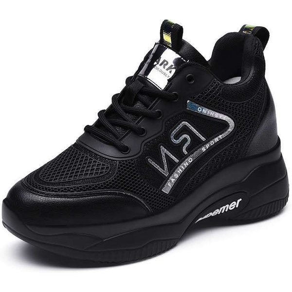 Zapatos De Mujer Zapatos Casuales Elevados Con Suela De Bizcocho Estilo Coreano Estudiante Suela Gruesa Zapatos Deportivos Madre Baile Cuadrado Zapatillas Para Correr Mujer 40 Negro-image