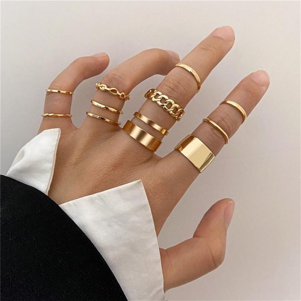 Modyle Punk GeoméTrico Plata Cadena Pulseras De Dedo Para Mujeres Hombres Encanto Hip Hop Cadena Anillos Abiertos Set Pareja Moda JoyeríA-image