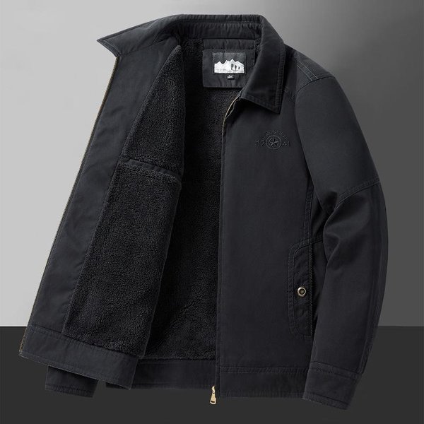 Chaqueta De Invierno Y OtoñO Para Hombre De Forro Polar Grueso Con Solapa Para Padres Mayores Abrigo Casual 4XL Black-image
