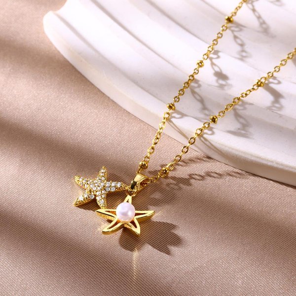 Delicado Collar Con Colgante De Perla De ImitacióN Para Mujer Cadena De Acero Inoxidable Color Oro Elegante JoyeríA Para Boda Navidad Regalo 45Cm-image