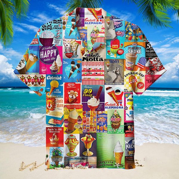 Koszula Hawajska Dla MężCzyzn Letnia Koszulka Z Lodami Koszulka PlażOwa Z KróTkim RęKawem Topy Casual Oryginalny Design Odzież MęSka M-image