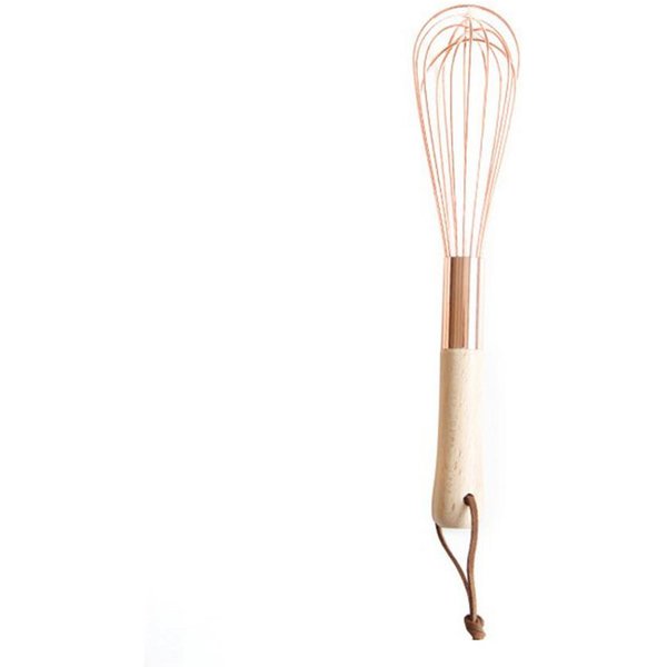 Batidor De Huevos De Acero Inoxidable Con Mango De Madera, Color Oro Rosa. Utensilios De Cocina Para Mezclar, Firmes Y Duraderos.-image