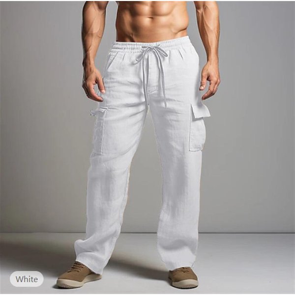 Pantalones De Hombre Casuales Sueltos Ligeros Con CordóN EláStico En La Cintura Verano Yoga Playa Rectos Para Hombre Pantalones Transpirables Con Bolsillos M Blanco-image
