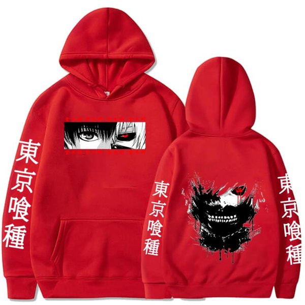 Anime Tokyo Ghoul Bluzy Ken Kaneki Bluzy Z Nadrukiem Graficznym MężCzyźNi Casual Hiphopowy Sweter Para Swetry LuźNa Bluza Z Kapturem S Red-image