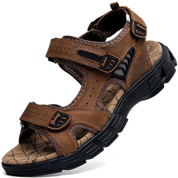 Sandalias De Playa De Cuero Para Hombre, Sandalias Deportivas Ligeras De Cuero Genuino Para Verano 40 MarróN Oscuro-image