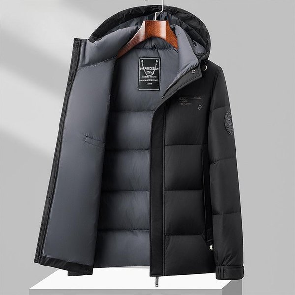 Nueva Chaqueta De PlumóN De Invierno Para Hombre, Chaqueta De PlumóN Gruesa De Longitud Media Con Capucha, Resistente Al FríO, Para Exteriores M Gray-image