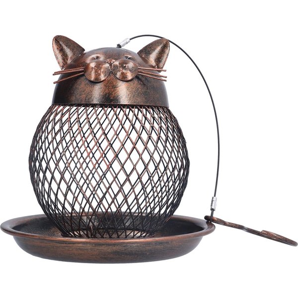 Comedero Para PáJaros Malla MetáLica Comedero Para PáJaros Salvajes DecoracióN De Patio JardíN Colgante Retro Forma De Gatito Gray-image