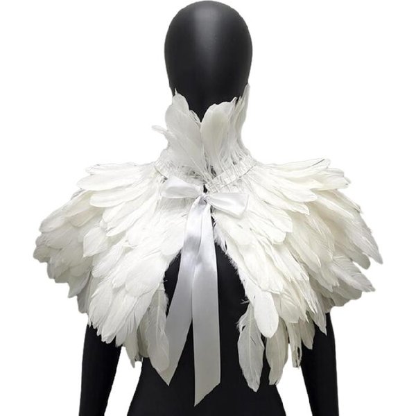 Damski Kostium Na Imprezę Tematyczną Peleryna Z PióR Sukienka Na Festiwal Muzyczny Szal Na Szyję Peleryna Cosplay White-image