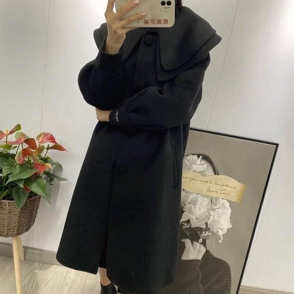 Abrigo De Lana Para Mujer Nuevo Abrigo VersióN Coreana, Delgado, Cubre La Carne Y Reduce La Edad Cuello MuñEca, Doble Cuello Abrigo Mediano Y Largo 2XL-image