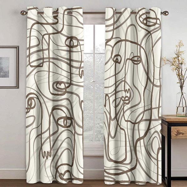 Abstrakcyjna Sztuka Prosta Twarz Elegancka Nowoczesna Moda Darmowa WysyłKa 2 Sztuki Cienka ZasłOna Okienna Do Salonu Sypialnia WystróJ 98W202H Cm&Rod Pocket-image
