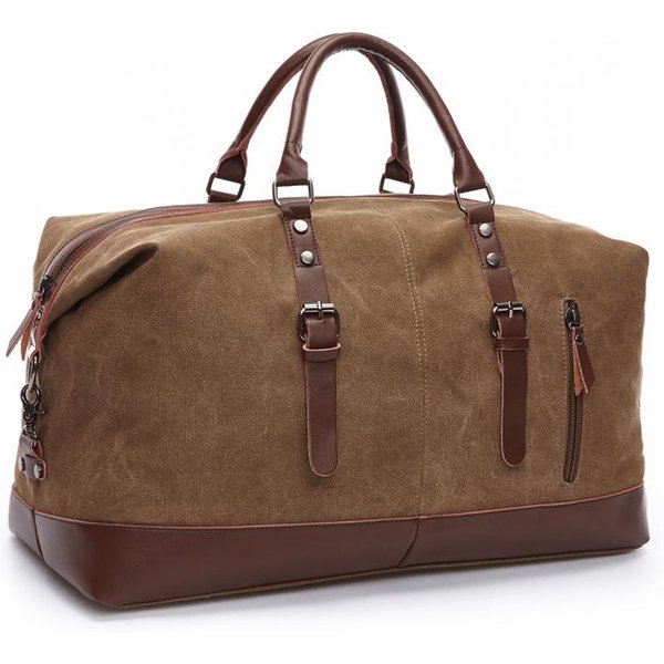 Lona Cuero Viaje Equipaje De Mano Bolsa De Viaje Grande Fin De Semana Noche Bolsa Para Hombre MarróN-image