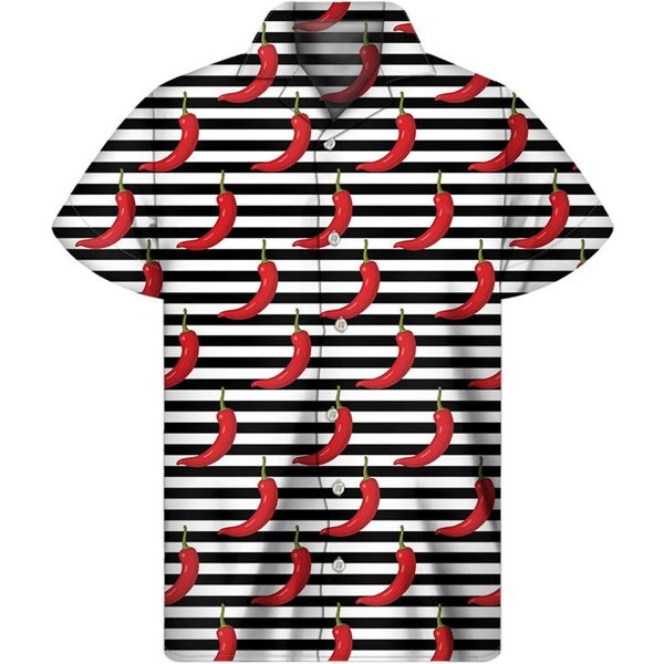 Camisa Colorida Con PatróN De Chiles Para Hombre Estampado 3D Camisas Hawaianas De Pimienta Verano BotóN Mangas Cortas Tops Calle Solapa Blusa Aloha XL-image