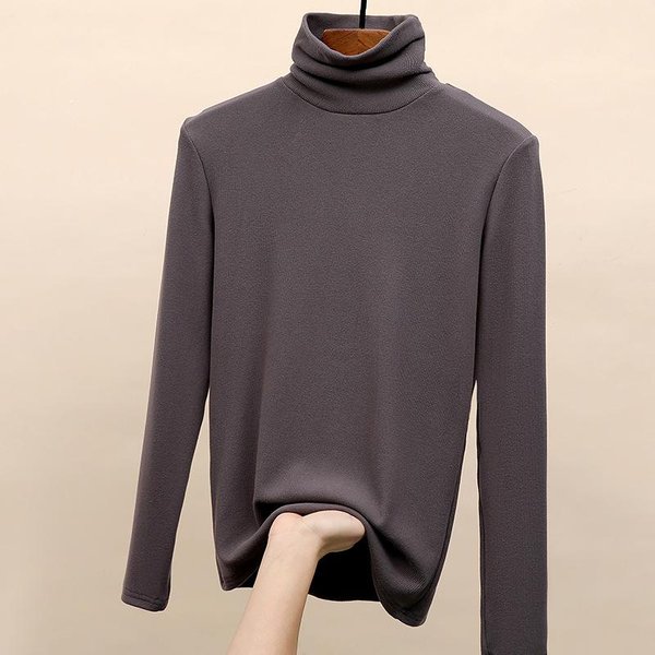Camiseta BáSica De Cuello Alto Para Mujer, Nueva, OtoñO E Invierno, Con Interior TéRmico De Terciopelo, Top De Manga Larga En Blanco Y Negro. 2XL Gray-image