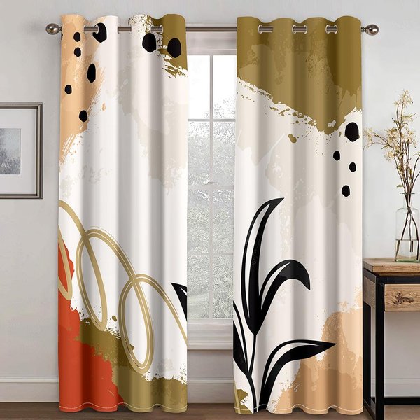 Boho Nowoczesny Luksus Sztuka Abstrakcyjna Elegancki Liść Geometryczny 2 Sztuki Darmowa WysyłKa Cienka ZasłOna Okienna Do Dekoracji Salonu Sypialni 100W130H(Cm)40X51In&Hook-image