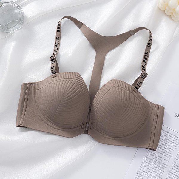 Damski Biustonosz Push-Up Zapinany Z Przodu, Seksowna Bielizna, Bezszwowy Biustonosz Push-Up, Modny Biustonosz Z TyłEm W KształCie Litery T, Damska Bielizna 34/75AB Gray-image