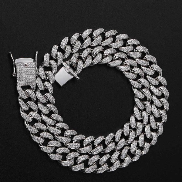 Europejska I AmerykańSka BiżUteria Hip Hop Naszyjnik Z Cyrkoniami 12Mm Wysokiej JakośCi DwurzęDowy PełNy Diamentowy łAńCuszek KubańSki MęSki Naszyjnik 40Cm Gray-image