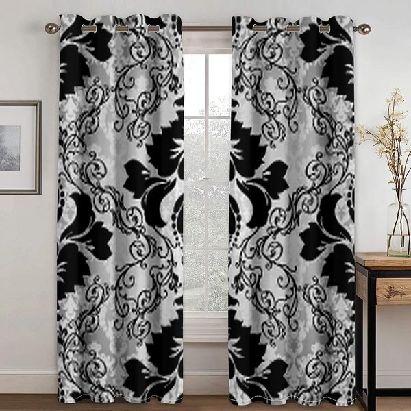 2 Cortinas De PoliéSter Con Estampado Barroco Abstracto De Lujo Dorado Para Dormitorio, Oficina, Cocina, Sala De Estar, Tratamiento De Ventanas, DecoracióN Del Hogar W50 X H130(Cm)X2&Hook-image