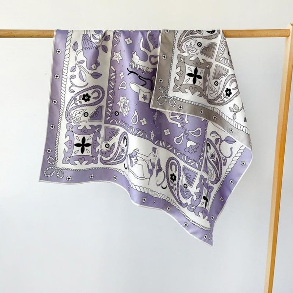 Bufanda De Sarga De Doble Cara Bufanda Estampada Para Mujer PañUelo Para La Cabeza Europeo Y Americano Bufanda Grande Retro Chal 90*90Cm Gray-image