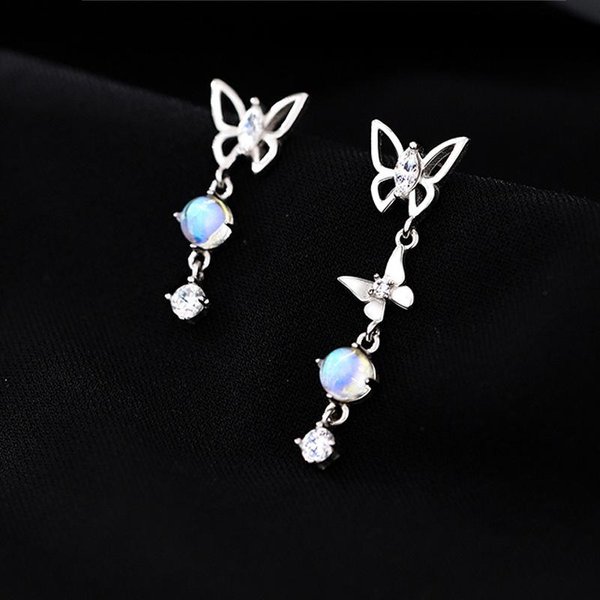 Pendientes De Plata De Ley 925 Con Borla, Luna AsiméTrica Y Mariposa Para Mujer, Pendientes De Temperamento, DiseñO De Nicho, Modernos White-image
