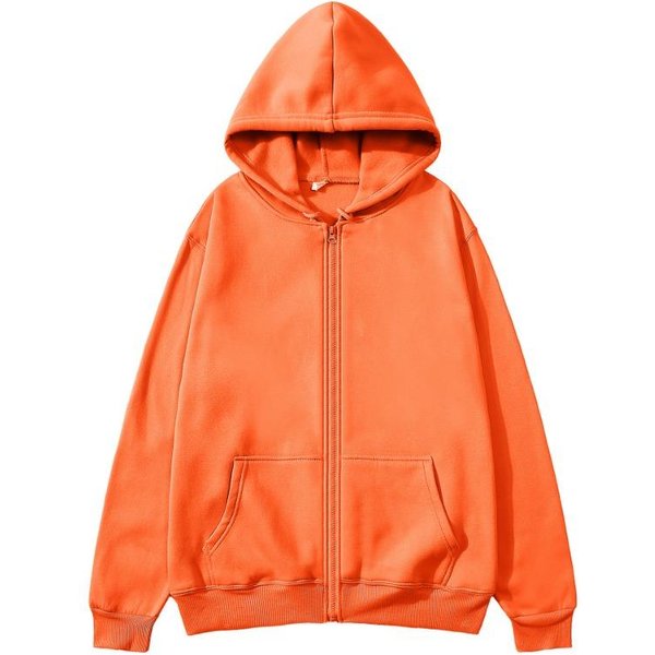 Jesień Zima Unisex Bluza Rozpinana Na Zamek Kardigan Bluza Z Kapturem Jednolity Kolor Pusta Odzież Sportowa Top Xxxl PomarańCzowy-image