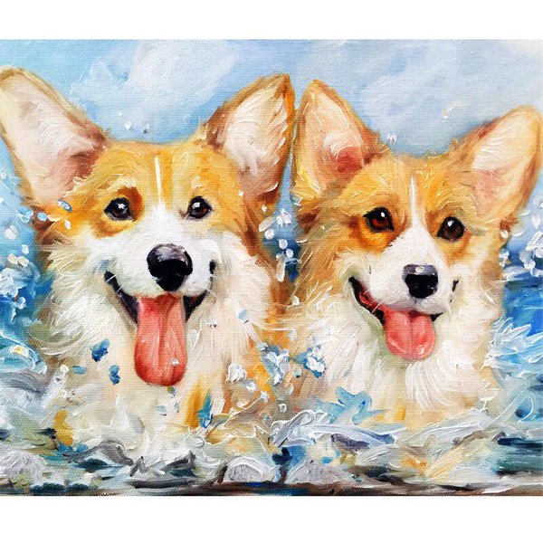 Diament Haft PełNa WiertłO Diament Malarstwo Welsh Corgi Dog Art Diament Cross Stitch Rhinestone 20X30CM Brown-image
