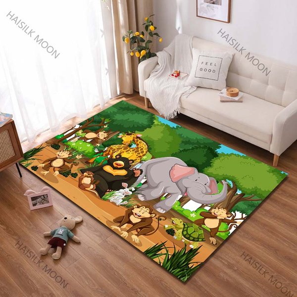 1PC Alfombra Con Estampado De Zoo De Dibujos Animados Para Sala De Estar Dormitorio Sofá Felpudo DecoracióN NiñOs Zona De Juego Alfombra De Suelo Antideslizante Alfombra De Suelo Antideslizante Regalo 40X60Cm (16X24In)-image