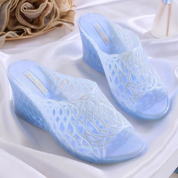 Zapatos De TacóN Alto Con Suela Gruesa De Cristal, Sandalias De PláStico Con TacóN Inclinado, Sandalias Antideslizantes De Moda Para Mujer 36 Gray-image