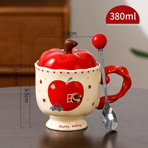 Taza De Manzana Linda Con Tapa Taza De CeráMica Souvenir Taza Para Beber Agua Oficina Taza De Café De Aspecto Elegante Navidad 301-400Ml-image