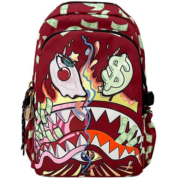 Mochila Escolar Ligera Impermeable Con TiburóN Colorido Estudiante Estampada Gran Capacidad Dibujos Animados Rojo-image