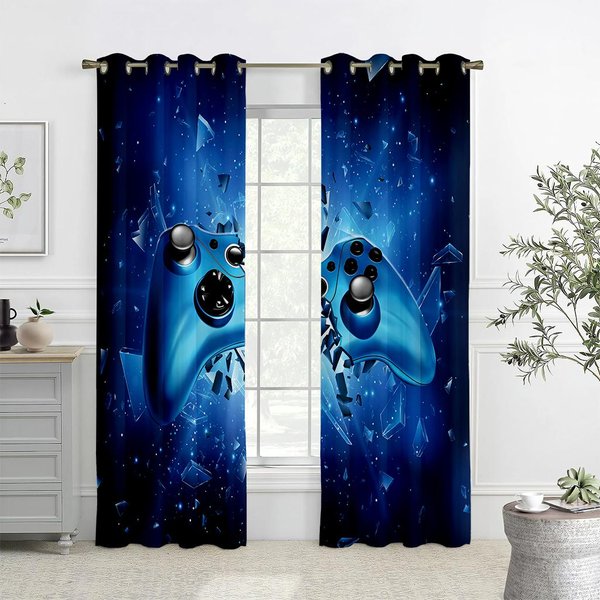 Cortinas De Dibujos Animados 3D Para Mando De Juego, Cortinas Geniales De Controlador ElectróNico, 2 Paneles, HabitacióN Infantil, Dormitorio, Sala De Estar, DecoracióN De BalcóN W50X130H(Cm)X2Pcs&Rod Pocket-image