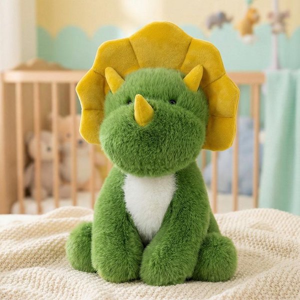 Nuevo Juguete De Peluche De Dinosaurio Dibujo Animado Triceratops Verde MuñEco Suave Animal Dinosaurio Almohada Rellena Regalo De CumpleañOs Para NiñOs 25Cm-image