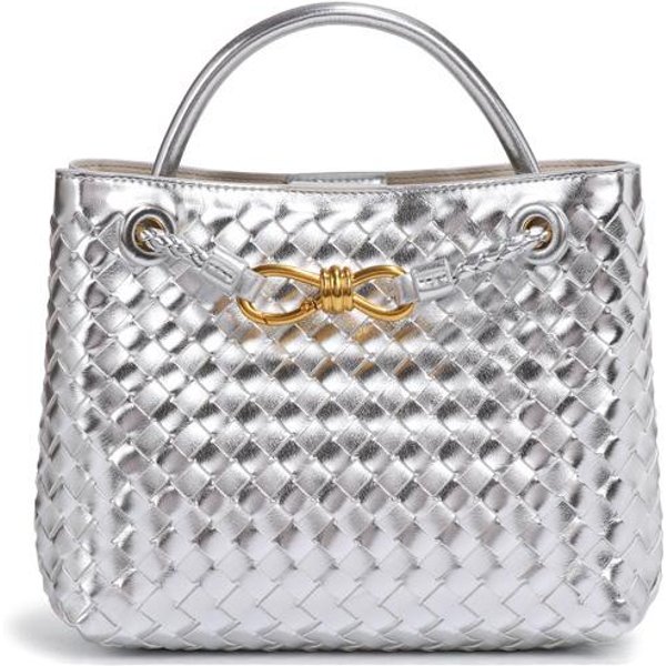 Bolso De Mano Para Mujer Moderno Y De Nicho Con Un Lazo, Metal Tejido A Mano Y Un Bolso Cruzado Casual De Gran Capacidad De Un Solo Hombro White-image