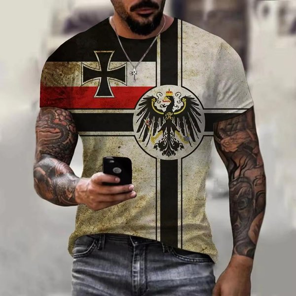 T-Shirt MęSki Z Nadrukiem 3D Niemcy Graficzny KróTki RęKaw Dekolt O LuźNy Sweter Streetwear Na ZewnąTrz MęSkie Topy T-Shirt Odzież Oversize S Black-image