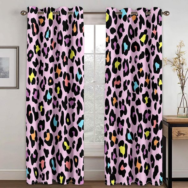 Cortina 3D Con PatróN De Leopardo Y Rayas De Colores SíMbolo DecoracióN Para Ventana De Sala De Estar, Dormitorio, Cocina, BalcóN 2 Paneles 50W130H(Cm)X2Pcs&Hook-image