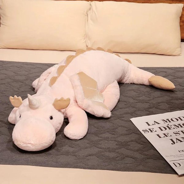 Dibujos Animados DragóN Gigante Volador Blanco Rosa DragóN De Nieve Peluche Dinosaurio Peluche Juguete Suave Animal De Peluche MuñEco Almohada Grande Para Dormir Regalo Para NiñOs 90Cm-image