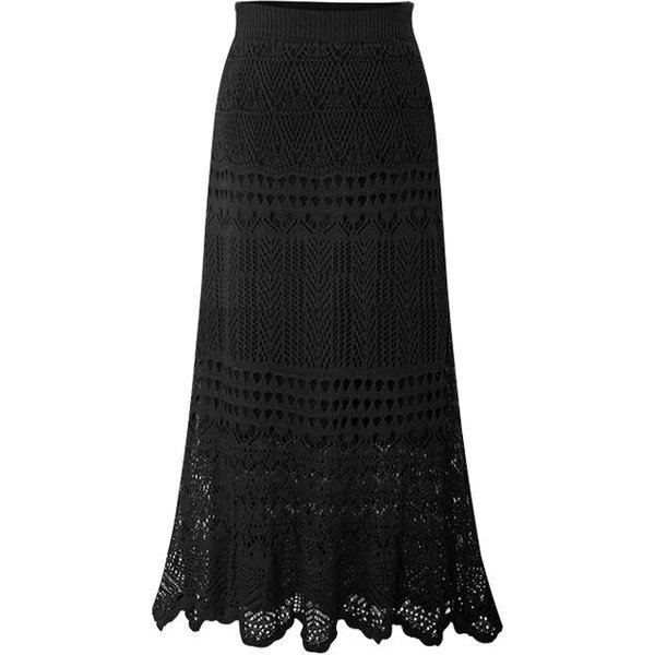 Falda De Punto De Ganchillo Hueco De Primavera Y OtoñO Para Mujer, Cintura Alta, Holgada, Talla Grande, Envolvente Para La Cadera, Falda Mediana Y Larga 6XL Black-image
