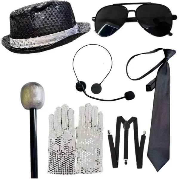 Adultos Mujeres Hombres 80S 90S Estrella Del Pop Michael Jackson Disfraz Cosplay Peluca Halloween ActuacióN En Escenario Hip Hop Baile Ropa Familiar M-image