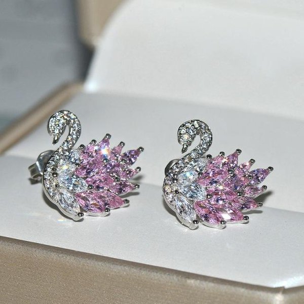 ŚLiczne łAbęDzie Kolorowe Kolczyki Z KryształKami Dla Kobiet Modna BiżUteria Ze ZwierzęTami Eleganckie Kolczyki Jako Prezenty Urodzinowe Fioletowy-image