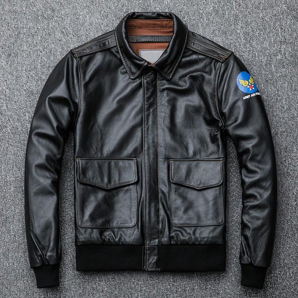 Uniforme De BéIsbol, Chaqueta De Vuelo De Cuero, Chaqueta De Cuero De Vaca De Primera Capa, Chaqueta De Solapa Corta Para Hombre XXL Black-image