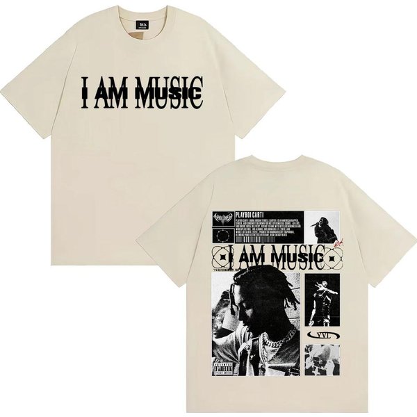 Raper Playboi Carti I AM Music Koszulki Z Logo Albumu Dla MężCzyzn Harajuku Hip Hop Vintage Koszulka Codzienny Komfort 100% BawełNa Koszulki M Beige-image