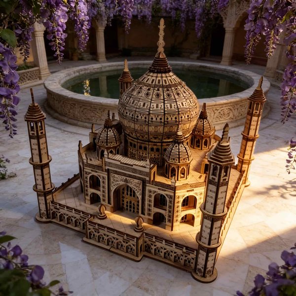 Taj Mahal Drewniana Puzzle 3D Miniatura Idealny śWiąTeczny Prezent Idealny Na Halloween BożE Narodzenie Plus Urodziny BiałY-image