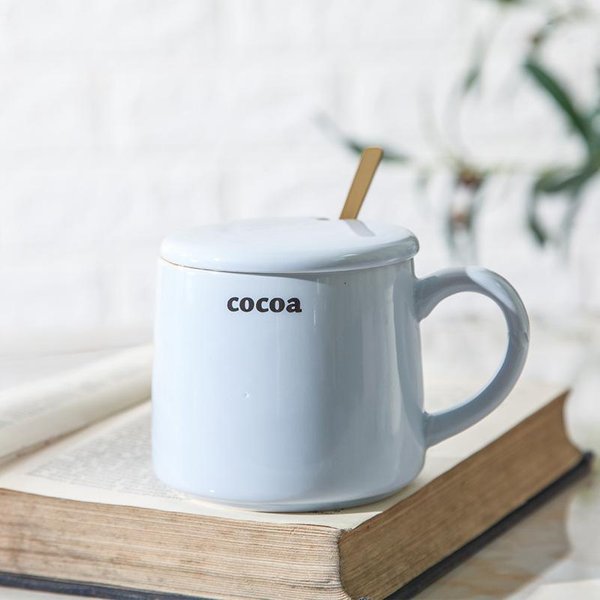 Taza De CeráMica Creativa Con Tapa Cuchara Taza De Café Para Pareja MacarróN Taza Creativa Taza Para Beber En La Oficina NiñAs 301-400Ml-image