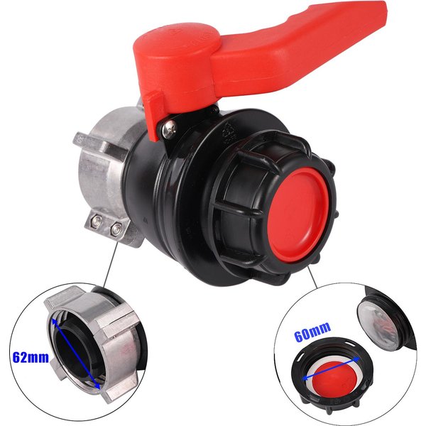 62/75/80 Mm Zgrubny Do Wylotu 60 Mm ZawóR Kulowy Z Grubym Gwintem Adapter Podporowy Zbiornika IBC PośRedni ZawóR Spustowy Pojemnika Na Produkty Luzem 62Mm-image