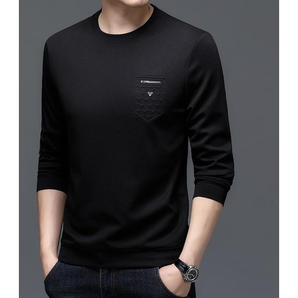 SuéTer Nuevo De Primavera Y OtoñO Para Hombre, Moda Juvenil Para Hombre, Ropa De OtoñO Coreana, Camiseta De Manga Larga Con Cuello Redondo Para Hombre, Cuello Medio Xxxxl Black-image