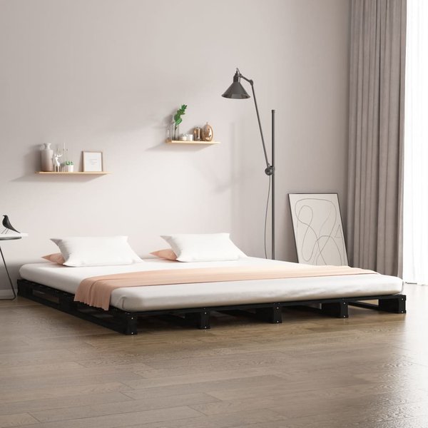 Vidaxl Cama De Palets, Negra, 120X190 Cm, Madera De Pino Maciza-image