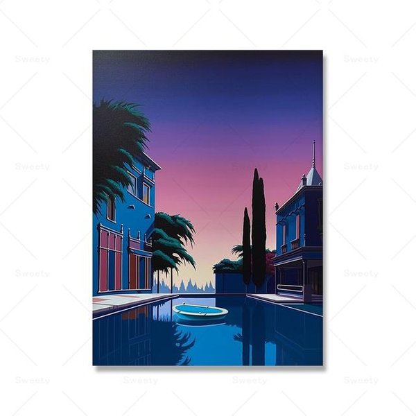 Nagai Hiroshi Palm Springs ZachóD SłOńCa W Basenie Drukowanie Vintage JapońSki Plakat Pop Dekoracja WnęTrz Malarstwo śCienne Na PłóTnie 50Cm×70Cm Noframe-image