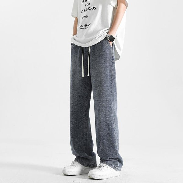 DżInsy Proste Z Wzorem GwiaźDzistego Nieba MęSkie Letnie Nowe Cienkie AmerykańSki High Street LuźNe Spodnie Z Szerokimi Nogawkami Casualowe Spodnie 3XL Gray-image