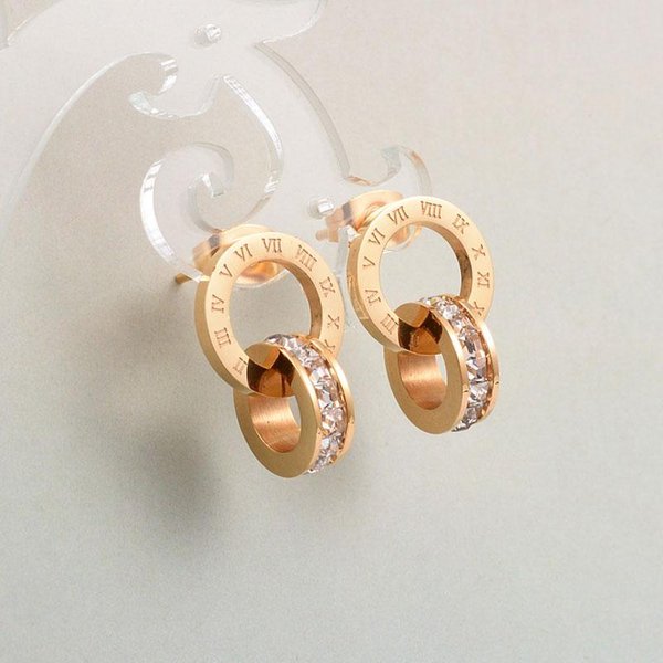 Marca Superior Alta Calidad Acero De Titanio Doble Bobinado NúMeros Romanos Cristales Stud Pendientes Para Mujeres Regalo JoyeríA Beige-image