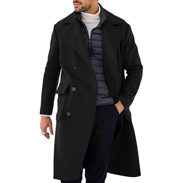 Abrigo De Lana Grueso Largo De Doble Botonadura Para Hombre De OtoñO E Invierno 4XL Black-image