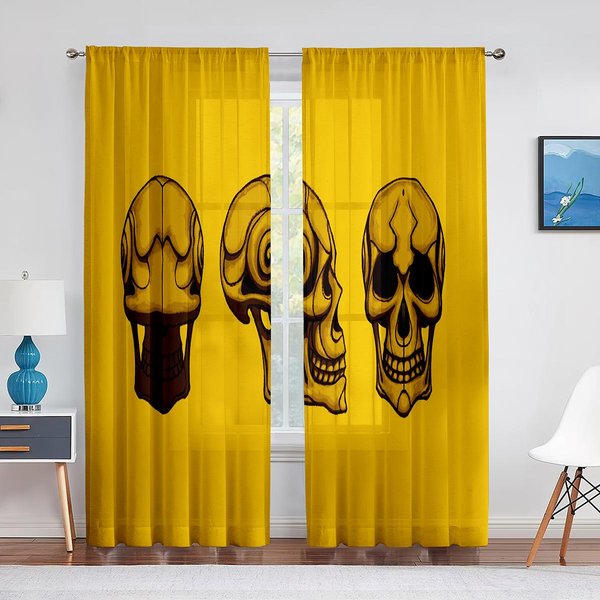 Czaszka Sowa SkrzydłA Kosmiczny Tiul Przezroczyste ZasłOny Okienne Do Salonu Sypialni Nowoczesne ZasłOny Tiulowe Woalowe Dekoracja 1 PCS W100Xh250Cm&Grommet Top Yellow-image